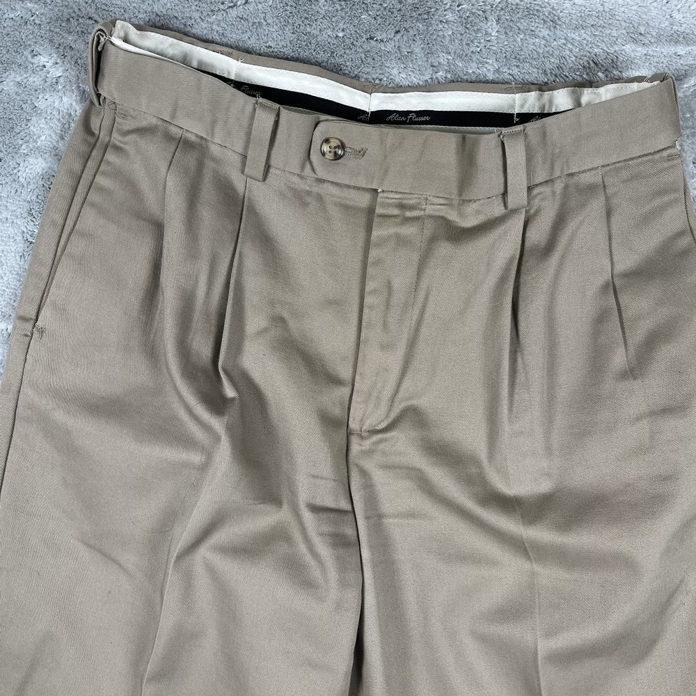 Alan Flusser Golf Pants 32x30 Light Brown Pleated Cuffed Stretch Waist